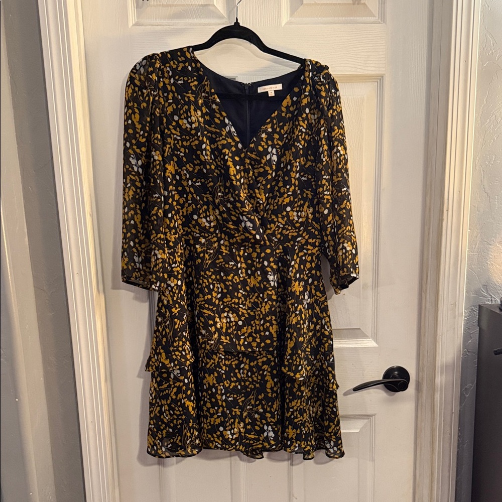 Skies Are Blue Black Floral Wrap-Style Mini Dress